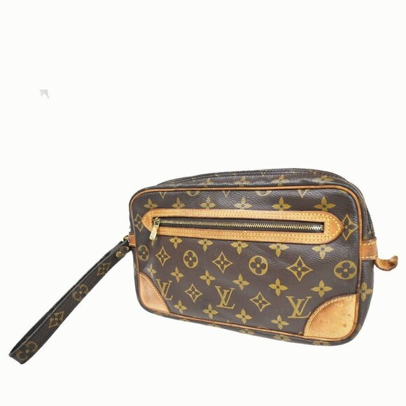LOUIS VUITTON Marly Dragonne GM Clutch Hand Bag Monogram Brown